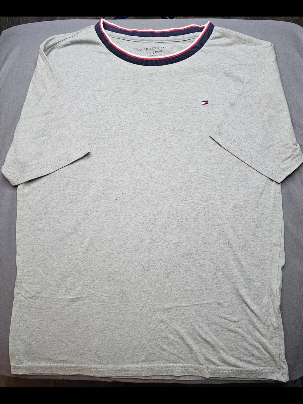 Tommy Hilfiger Light Gray Short Sleeve Tee with Navy & Red Trim